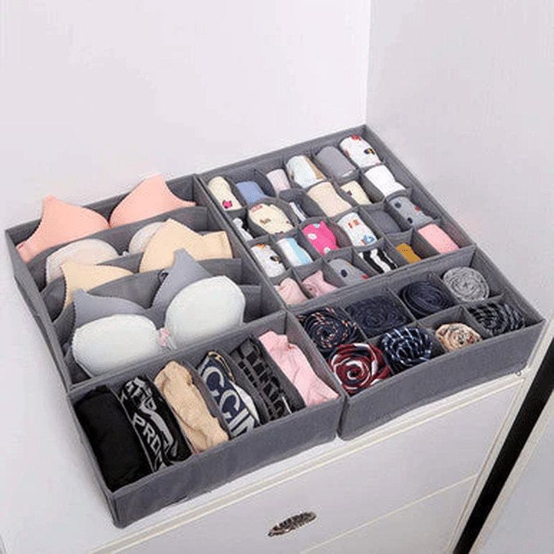 4-Piece Multi-Compartment Foldable Drawer Organizers
