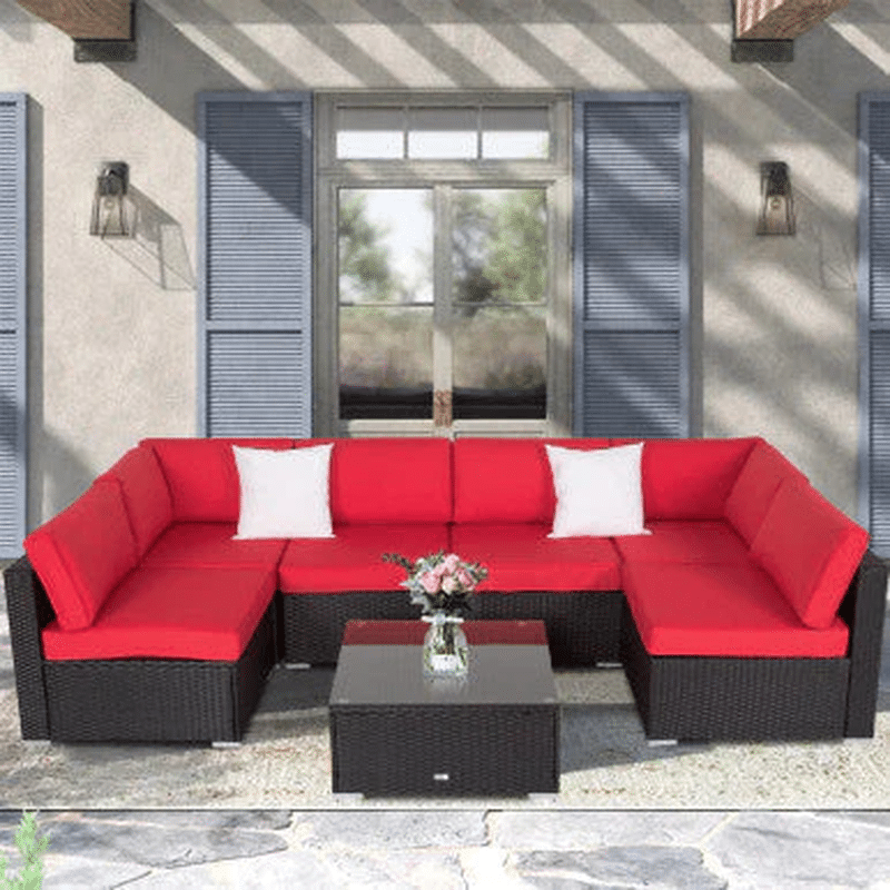 7 Piece Red Corner Patio Lounge Set
