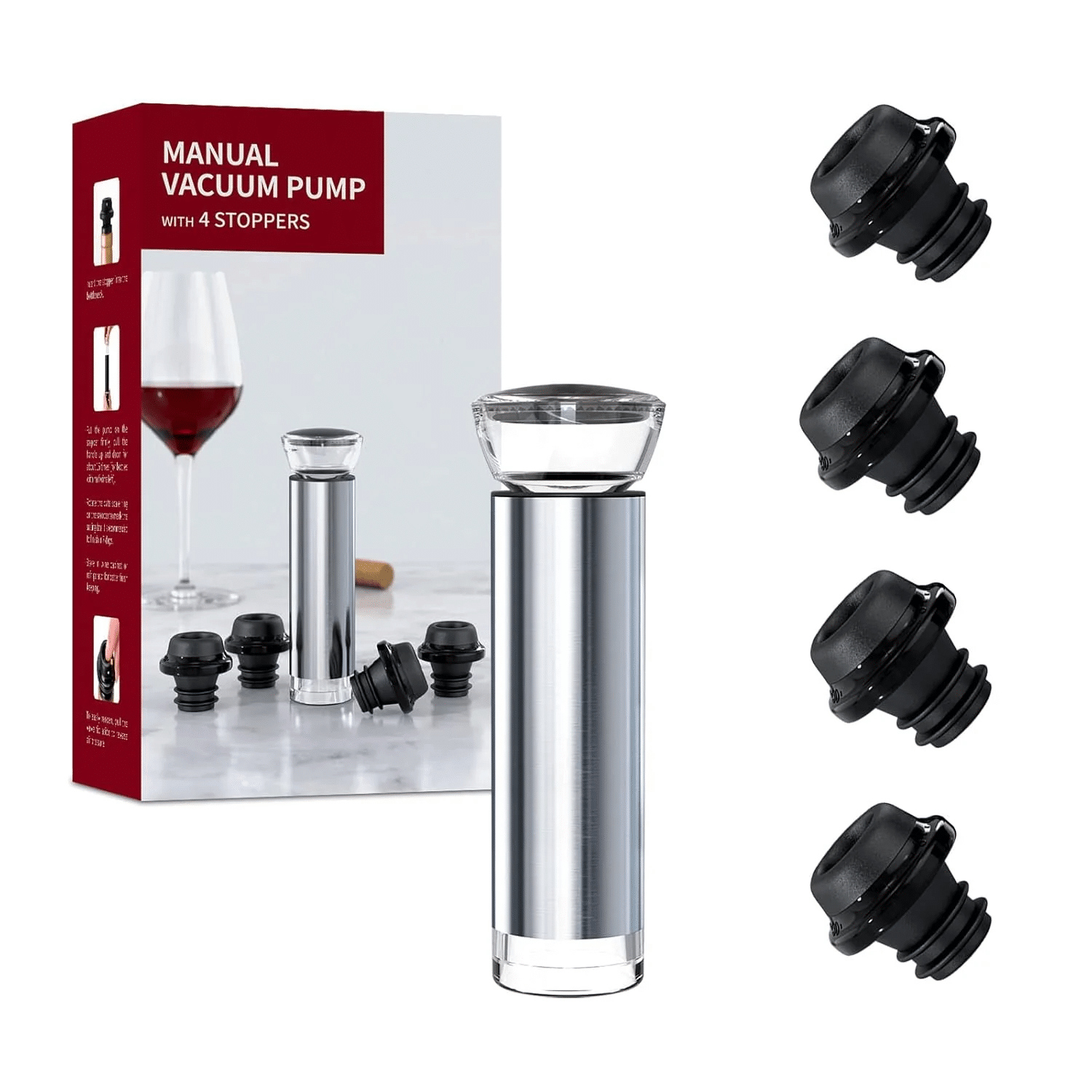 Wine Saver Vacuum Pump Set with 4 Reusable Stoppers
