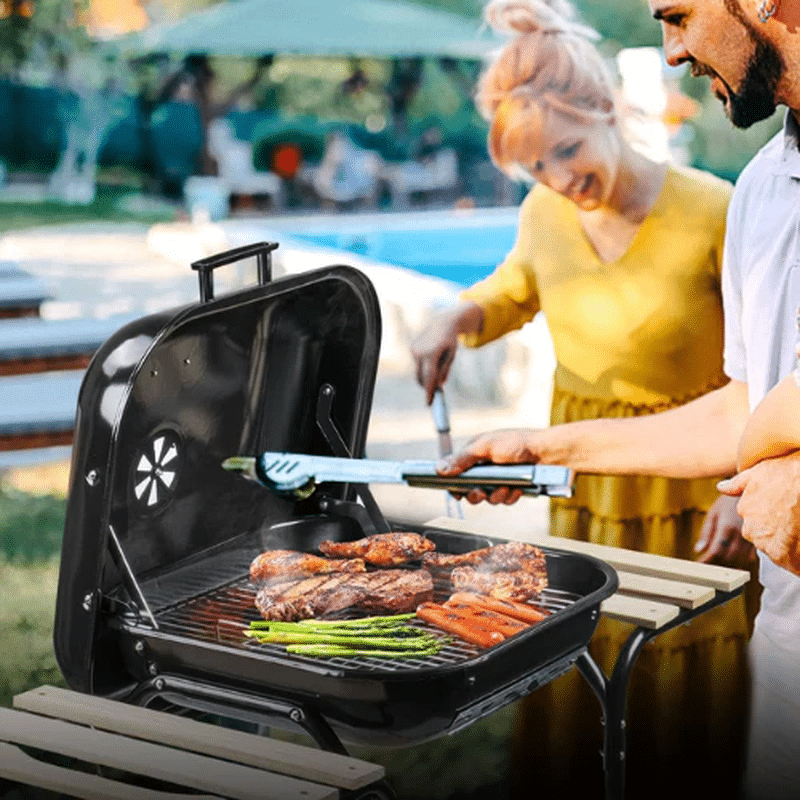 Outdoor Smoker Grill with Side Tables