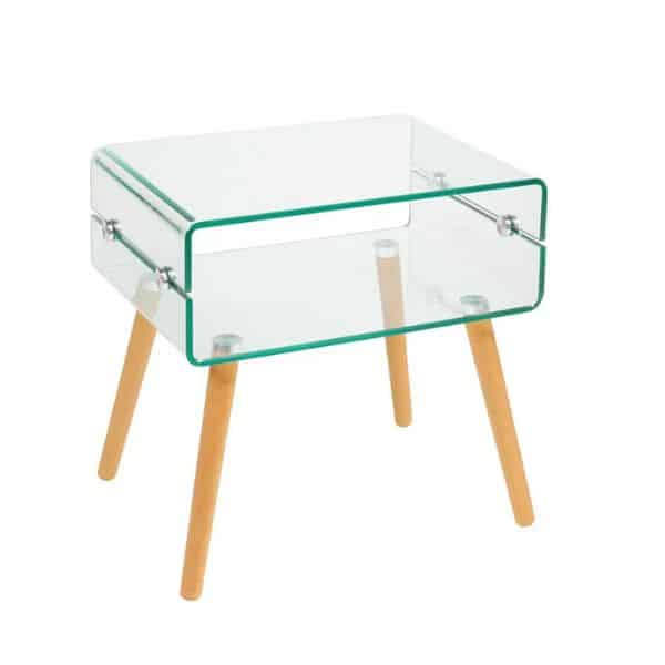 Glass Side Table With Wooden Legs