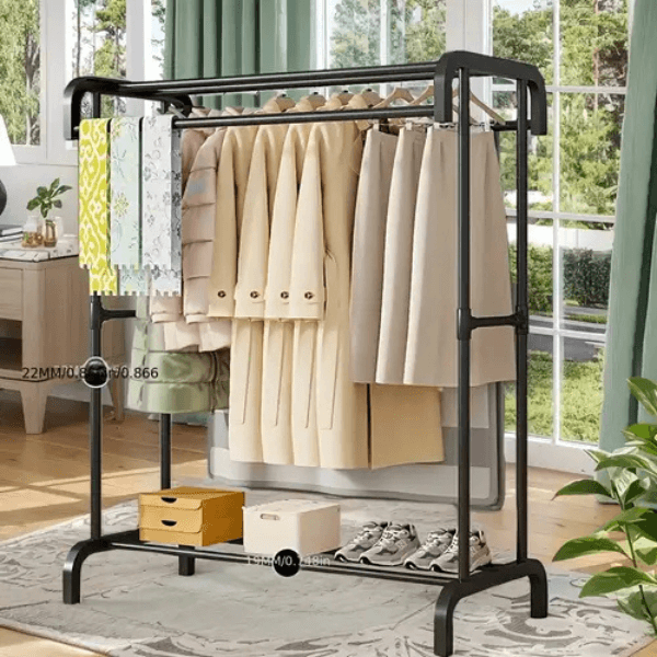 Double Pole Clothing Rack with Top Shelf