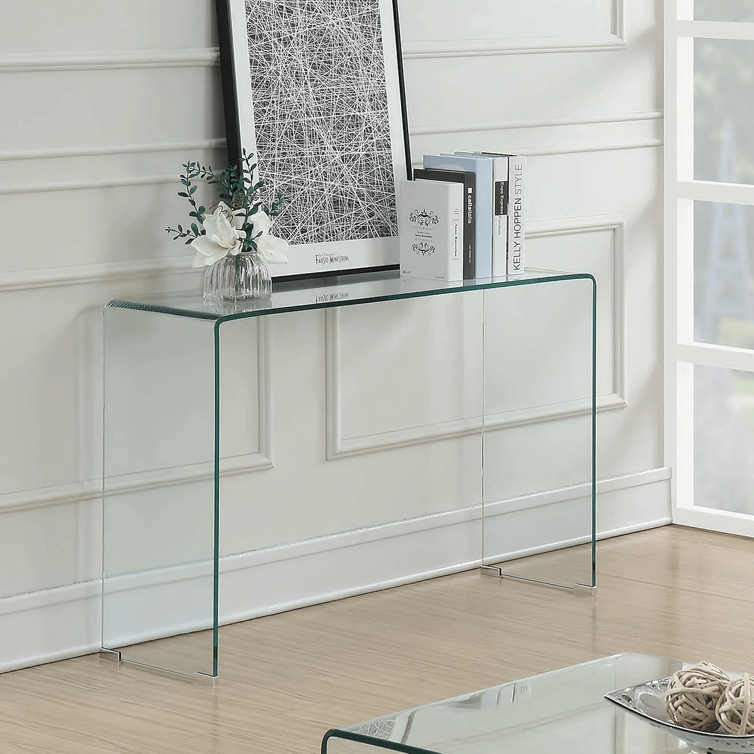 Crystal Edge Clear Glass Narrow Console Table