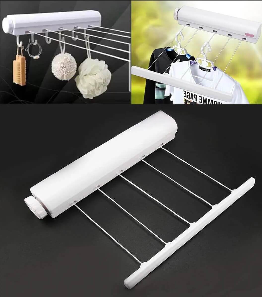 3.7m 5 Line Retractable Clothes Drying Line With Hanger Clips