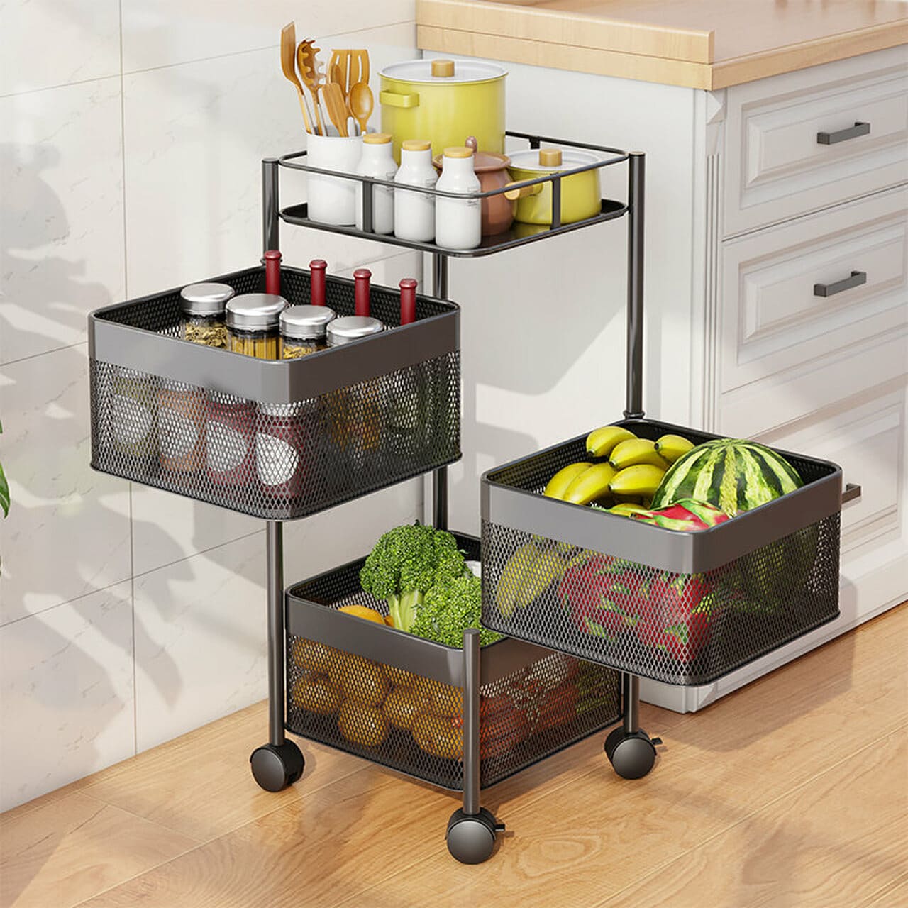 Multi Functional 4 Tier Rotatable Drawer Basket Storage Cart