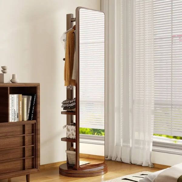 Multifunction Wooden Rotating Mirror Rack