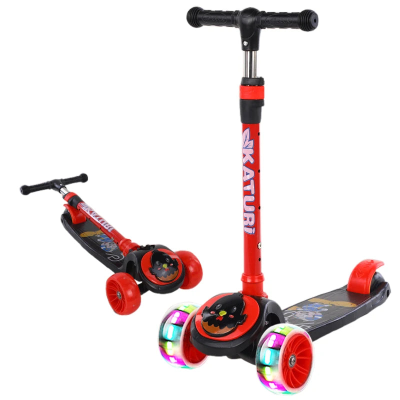 3-Wheel Foldable Kids Scooter with Light-Up Wheels and Music