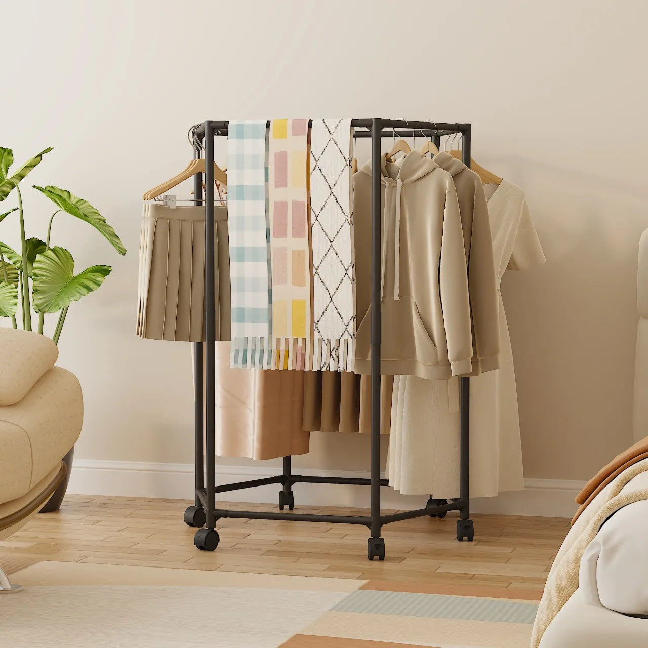 Rotating Clothes Rack with Wheels