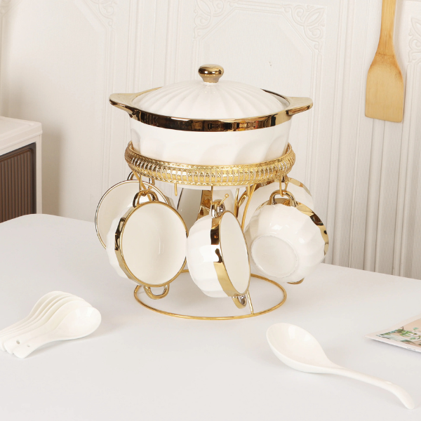 Ceramic Soup Tureen Set with Bowls and Spoons