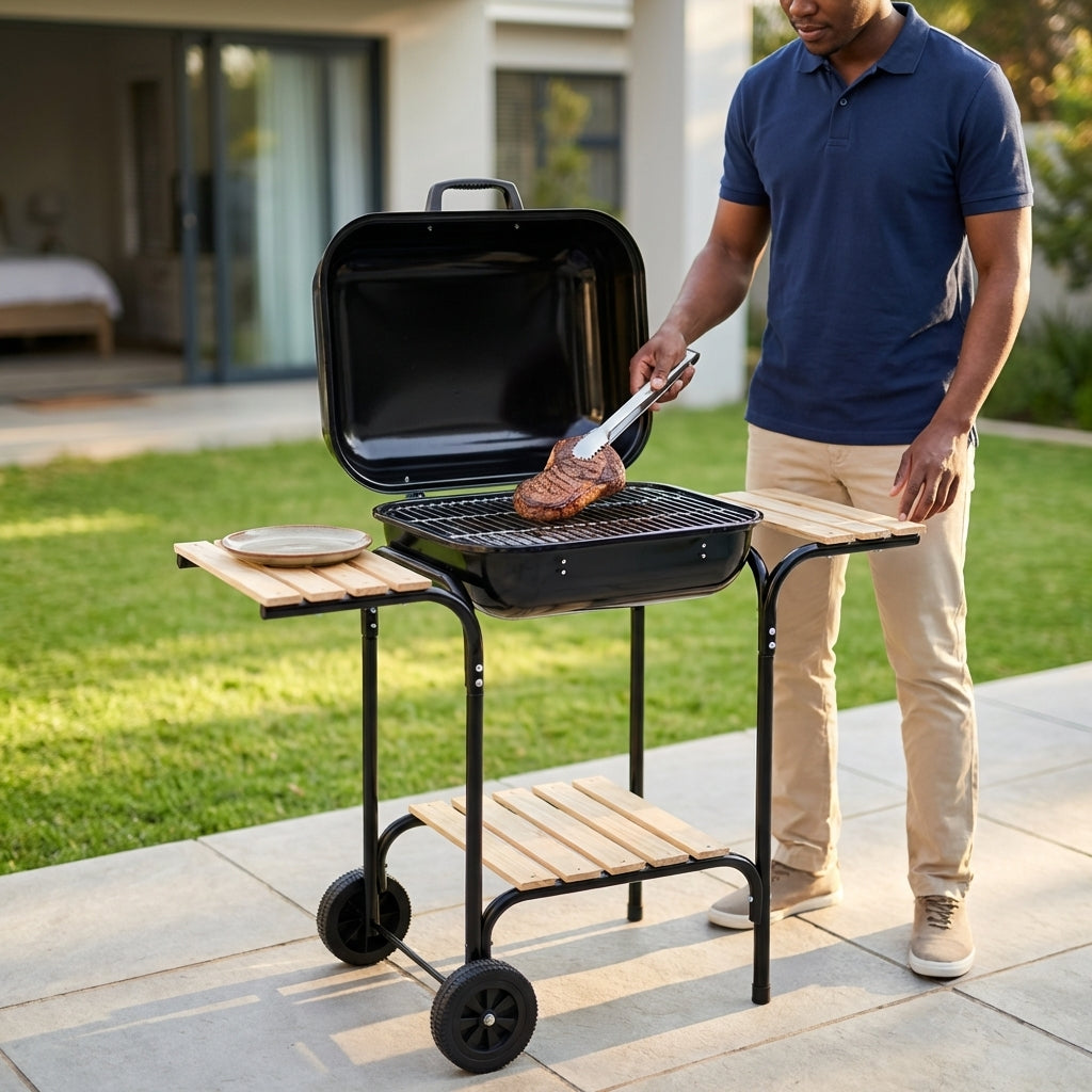 Portable Charcoal Grill with Side Shelves