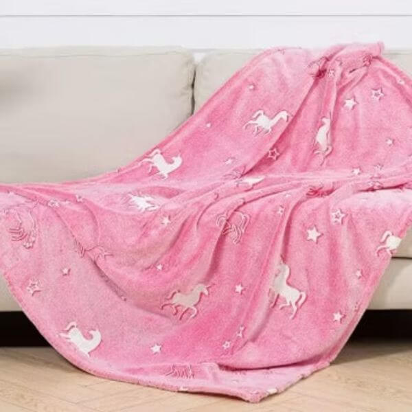 Glow in The Dark Pink Unicorn Blanket