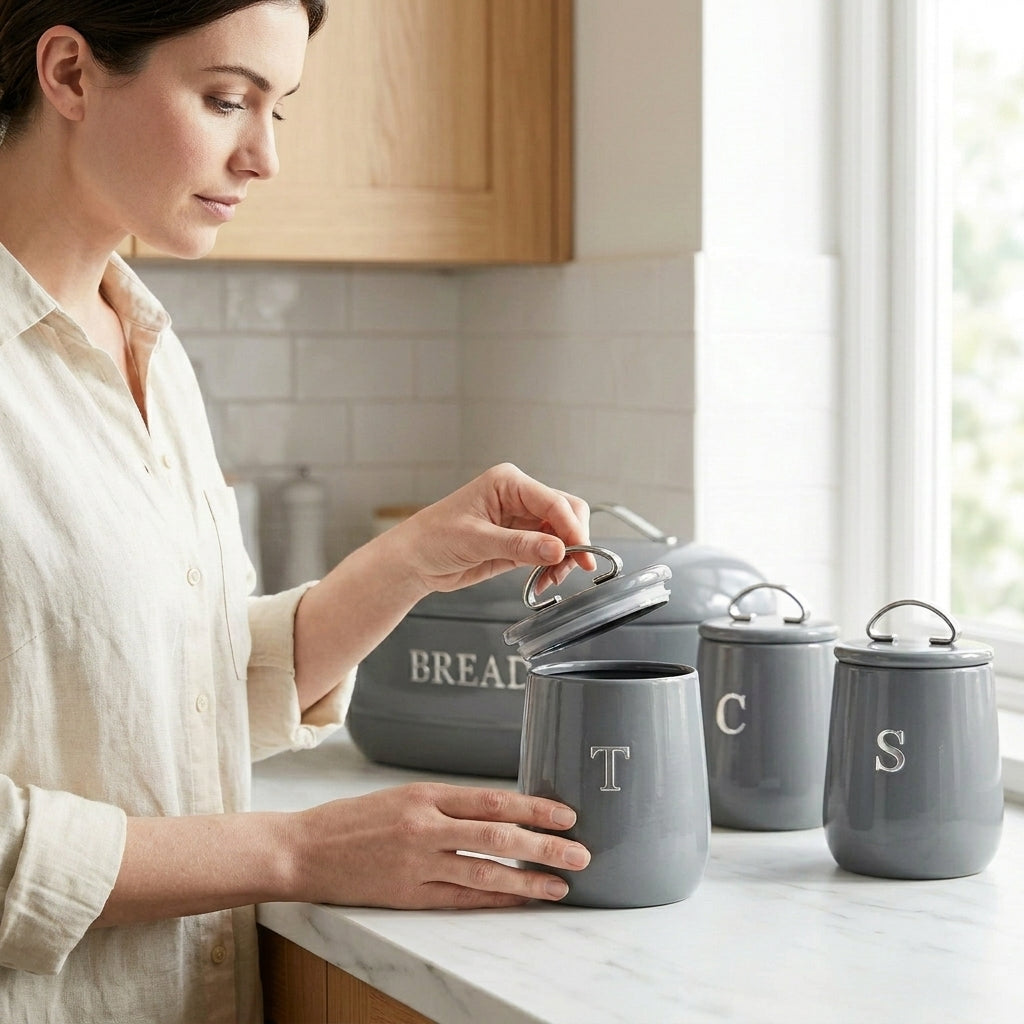 4-Piece Vintage Style Bread Bin and Canister Set