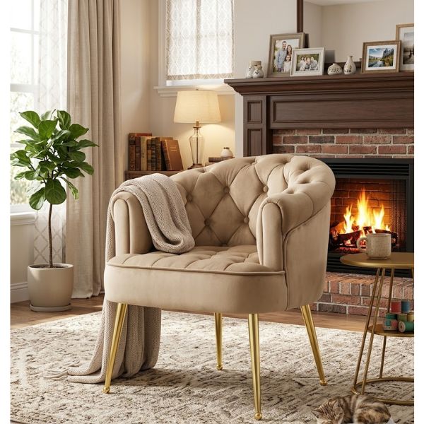 Luxury Tufted Velvet Barrel Dining Chair