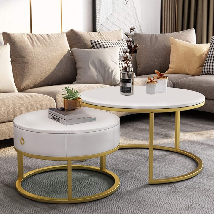 Coffee Table with Wooden Drawer and Metal Frame