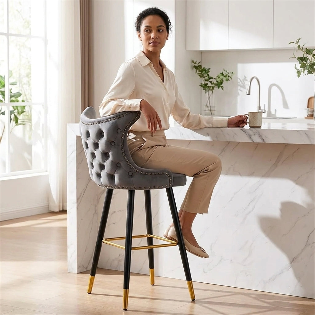 Modern Upholstered Bar Stool with Backrest