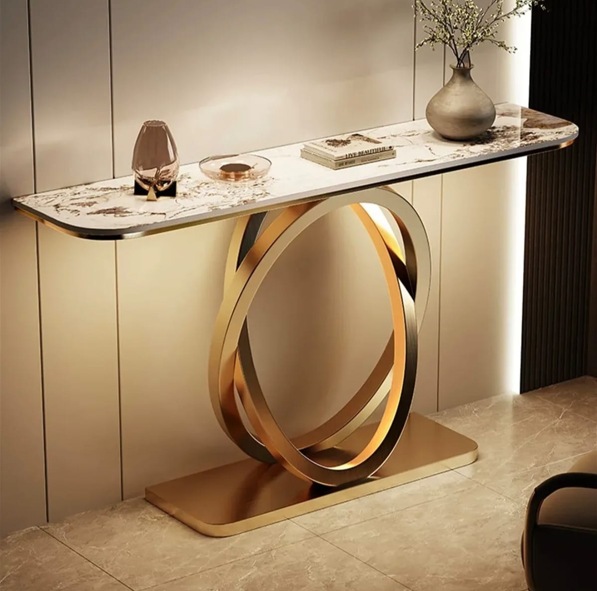 Luxury Marble Top Gold Console Table