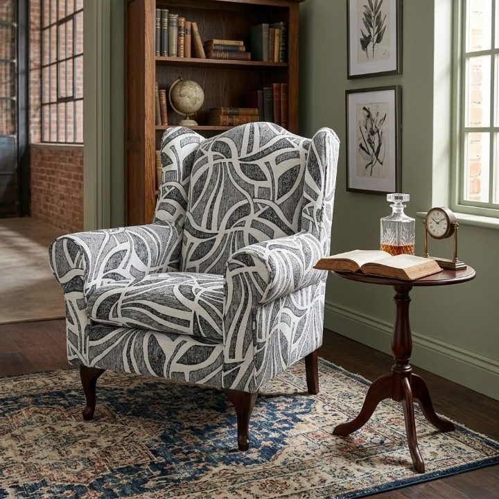 Serena Grey Fabric Wingback Chair