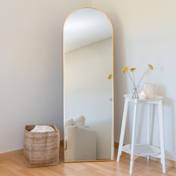 Arched Full Length Floor Mirror with Gold Frame