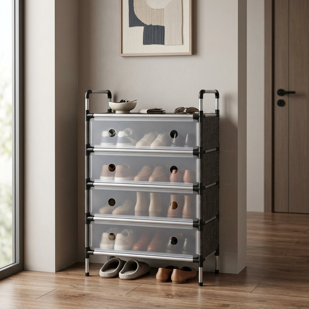 4 Tier Dust Proof Shoe Rack with Closed Covers