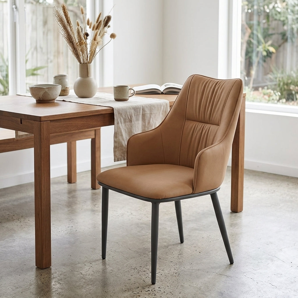 Nordic Leather Dining Chair with Metal Legs