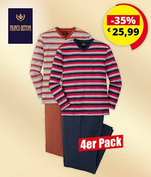 Kein Bild? Jetzt oben Link zu Darstellungsproblemen klicken! - Franco Bettoni, Herren 4er Pack Pyjama lang, Farbmix