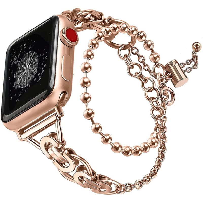 Image of Apple Watch Series 10 42mm Metallarmband med pärlor roséguld