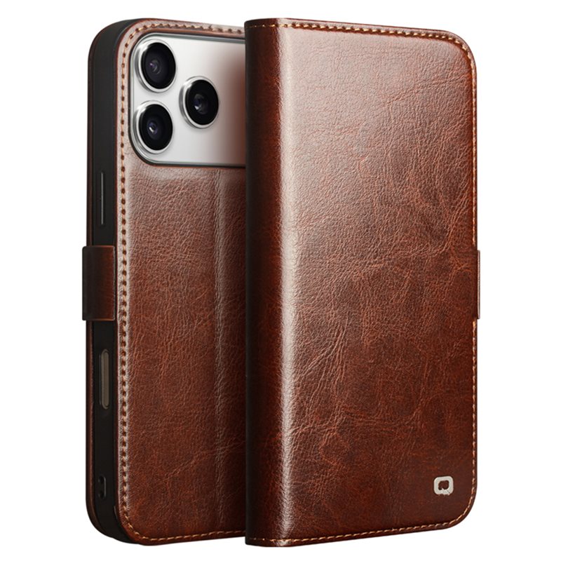 Image of Qialino iPhone 17 Pro Leather Wallet Case Brun