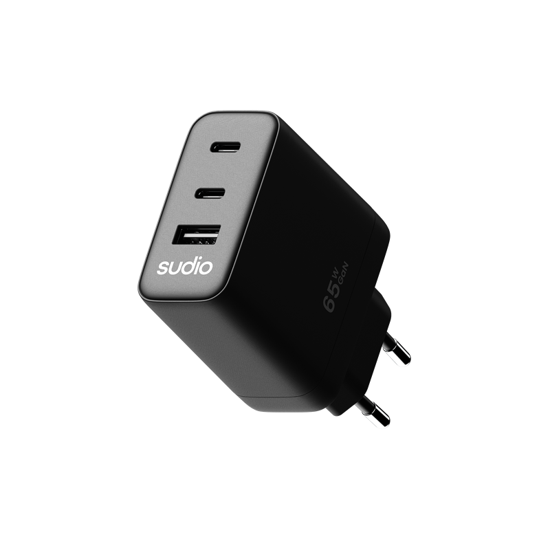 Image of Sudio P3 Väggladdare 65W 2 x USB-C + USB-A Svart