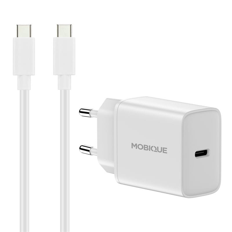 Image of Komplett laddare USB-C till USB-C - 2m kabel & väggladdare Vit