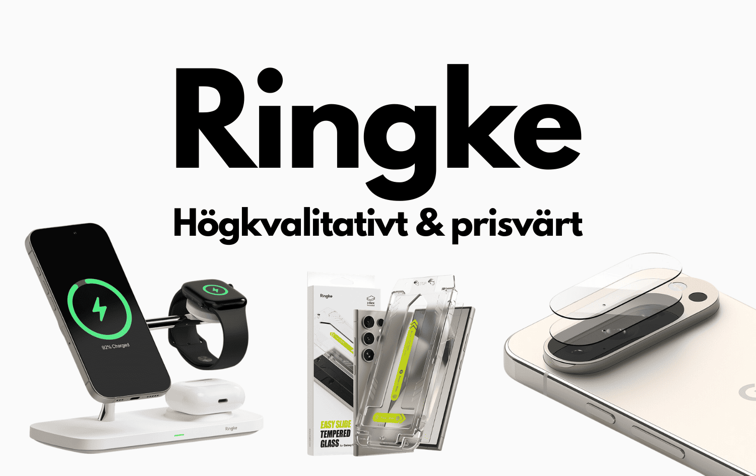 Ett flertal ringkeprodukter med texten "Rinke högkvalitativt & prisvärt" i mitten