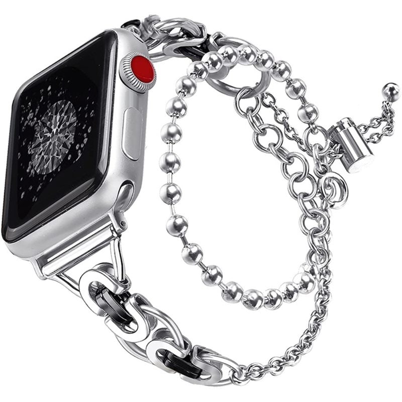 Image of Apple Watch Series 11 42mm Metallarmband med pärlor silver