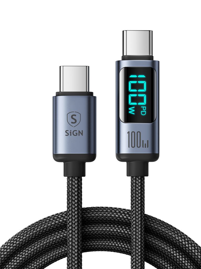USB-C till USB-C Kabel 100W med Display 2m Svart