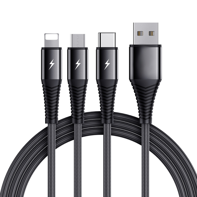 3-i-1 multikabel för snabbladdning 1.2m Svart