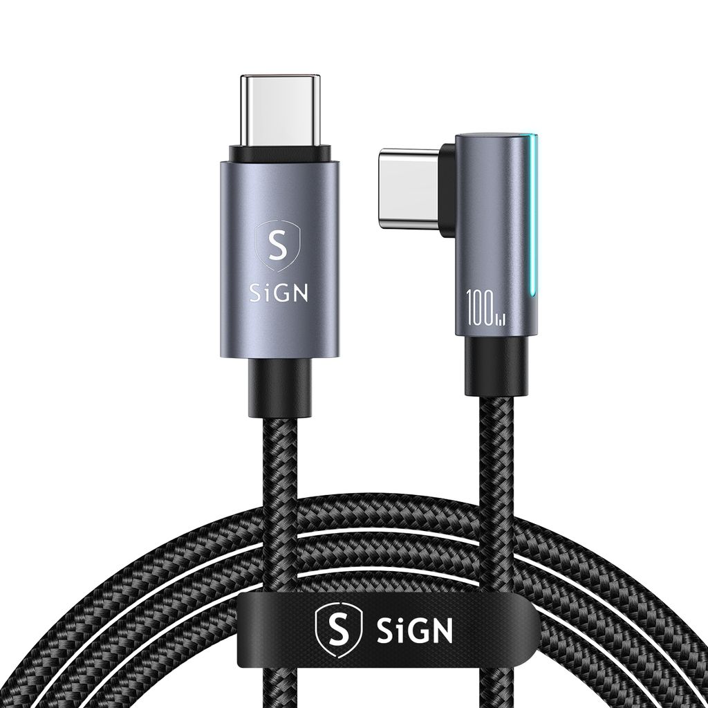 USB-C till vinklad USB-C-kabel PD 100W 2m Svart