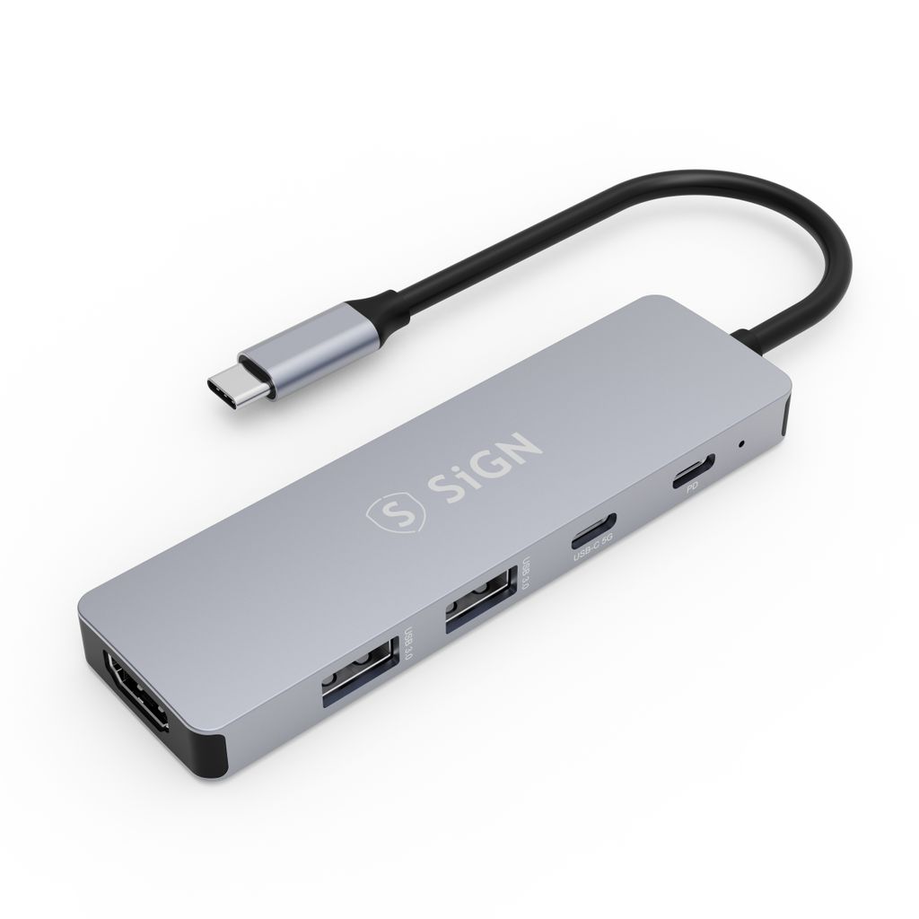 5-i-1 Hub USB-C till 2x USB-A + HDMI + USB-C + PD Grå