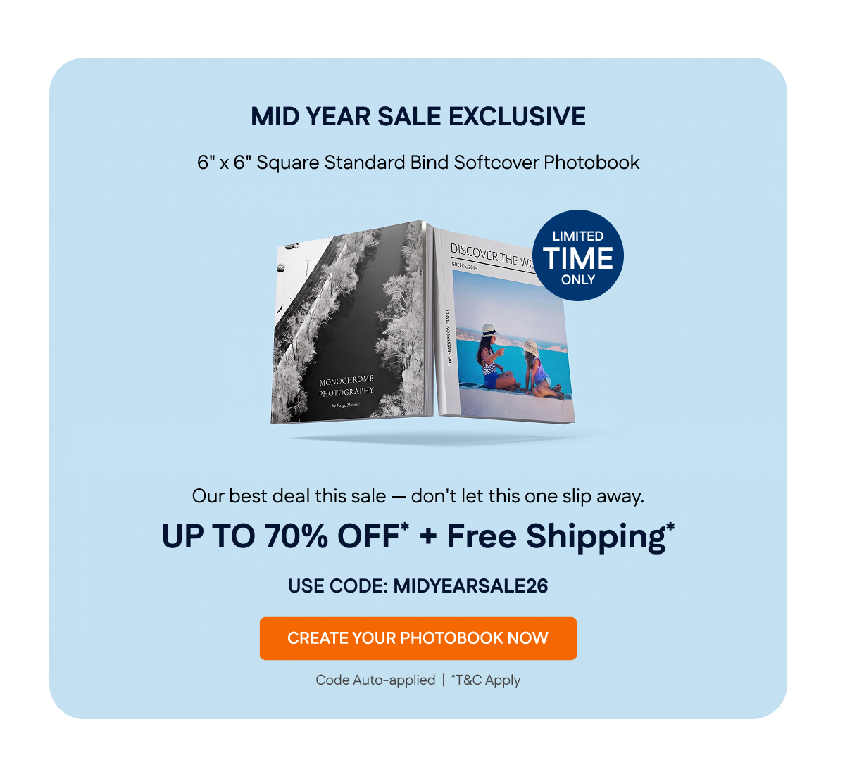 Mid Year Sale Exclusive | 6"x6" Square Photobook Up to 70% + Free Shipping | Create Now