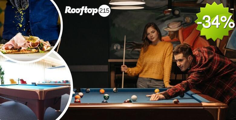 BILJAR ZABAVA u Rooftopu 215 za dvije osobe - uživajte u 2h igre uz 2 glavna jela po izboru i profesionalnu biljarsku opremu