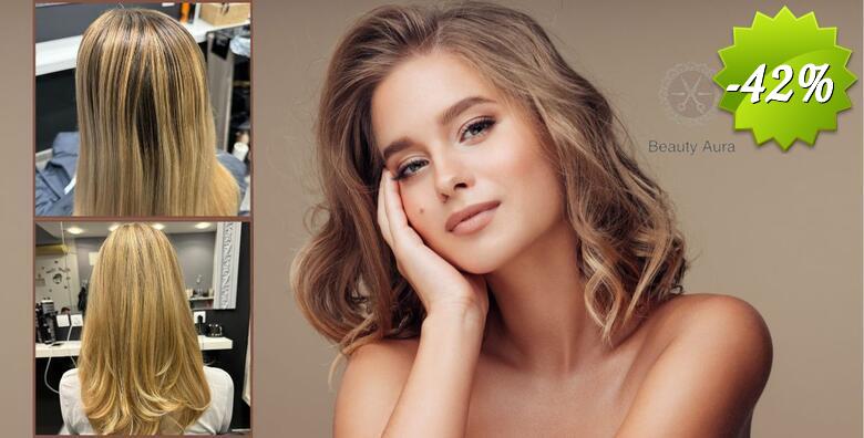 Pramenovi ili nova boja kose te njega Schwarzkopf keratinskom maskom, pranjem i fen frizurom u salonu Beauty Aura