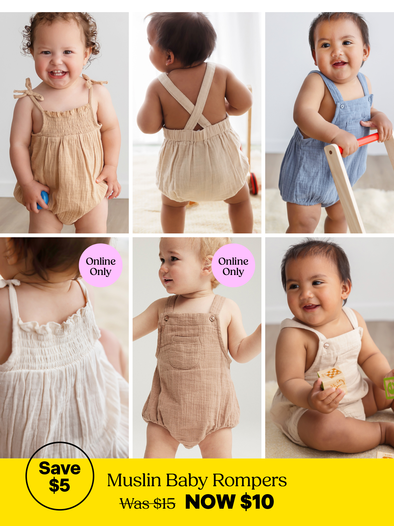 Baby Muslin Rompers - now $10