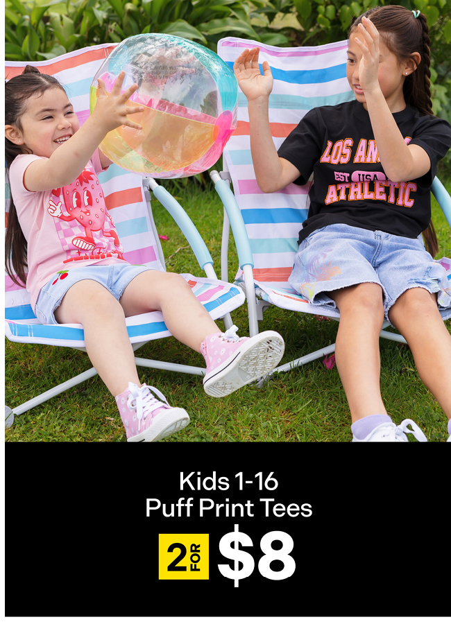 Kids 1-16 Puff Print Tees 2 for $8