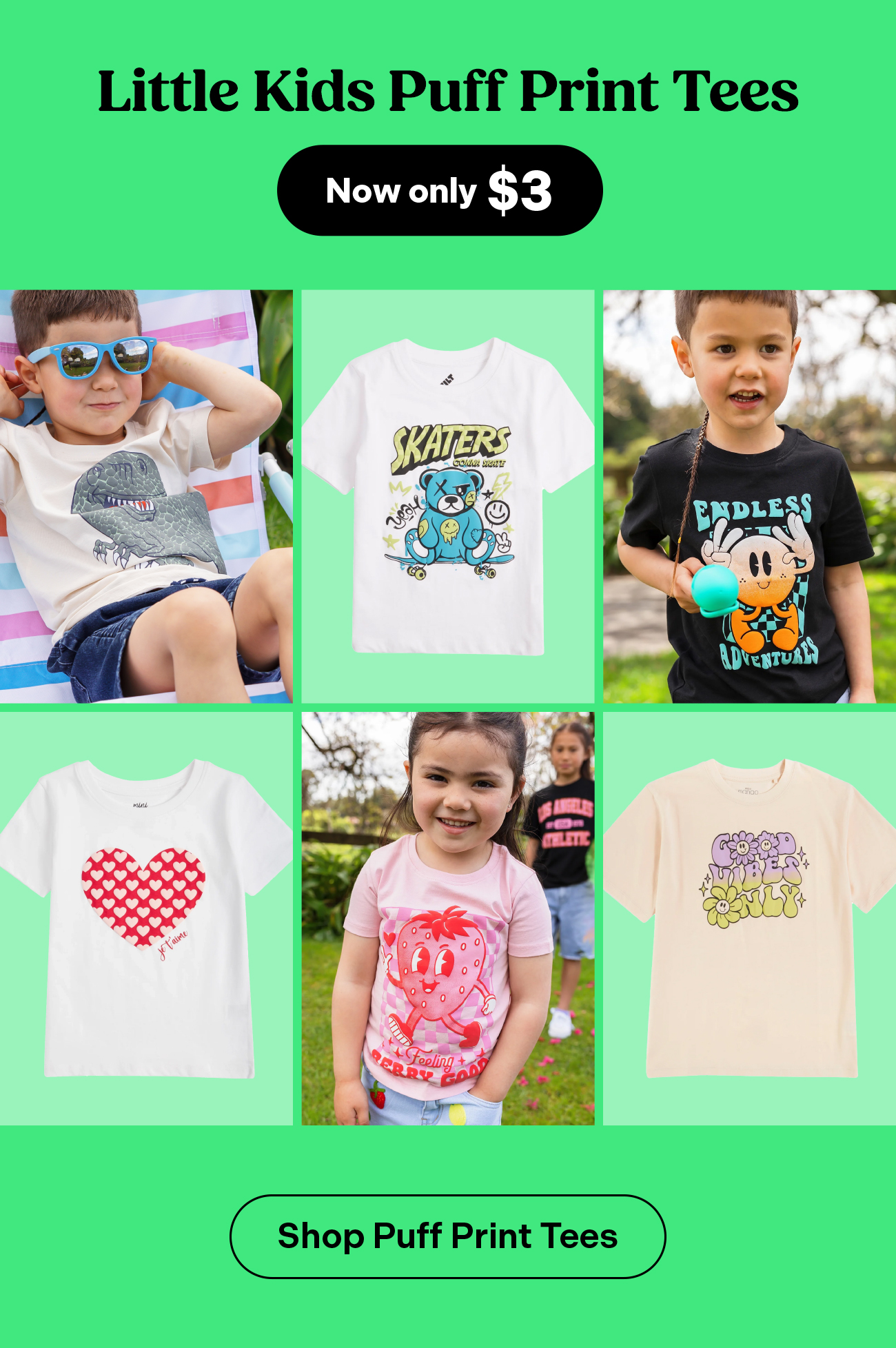 Little Kids' Puff Print Tee $3