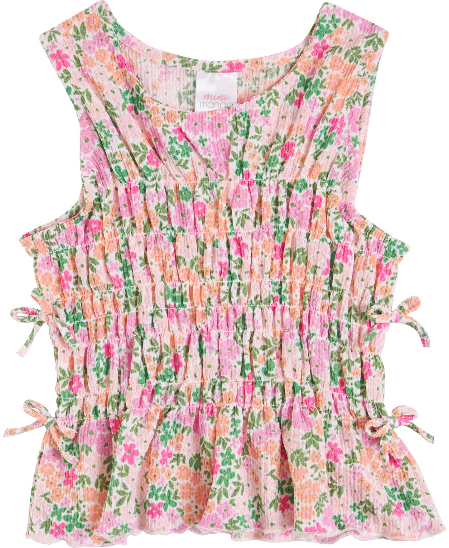 Little Kids' Sleeveless Shirred Print Crinkle Knit Top