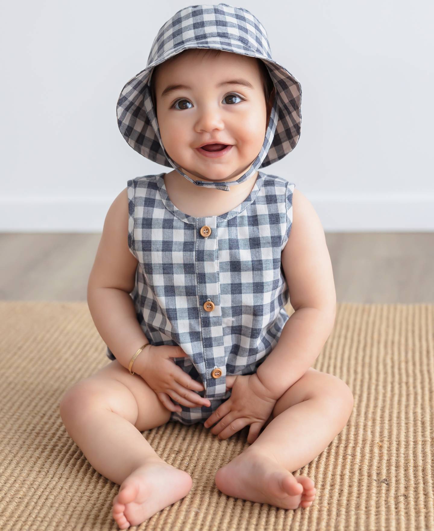 Babies' Gingham Romper & Hat Set
