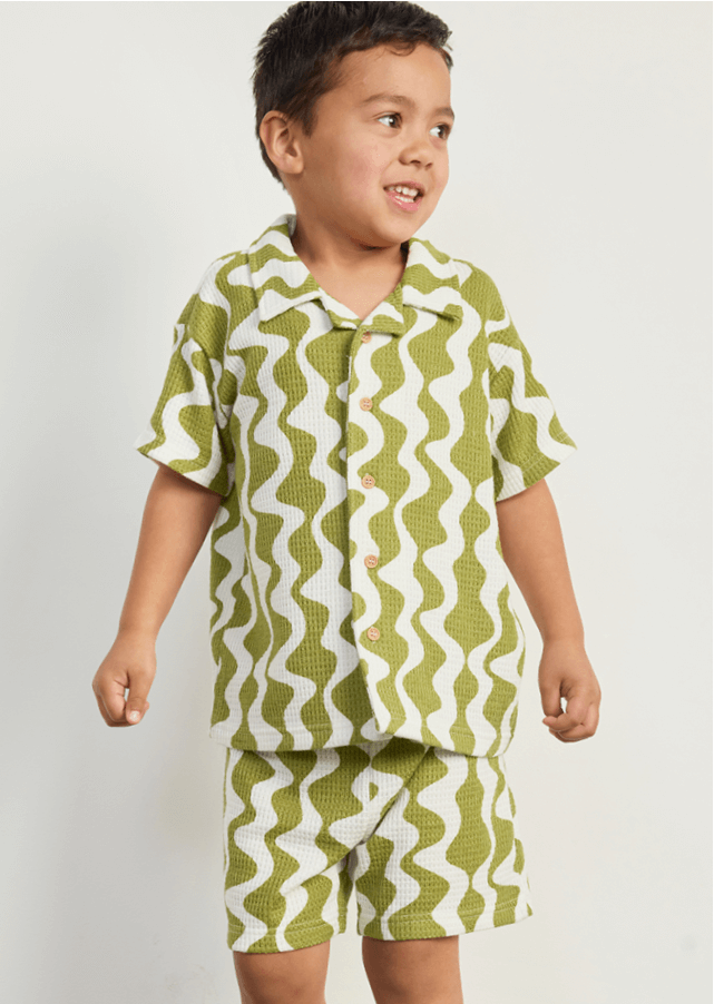 Little Kids' Short Sleeve Waffle Shirt & Short Set $25