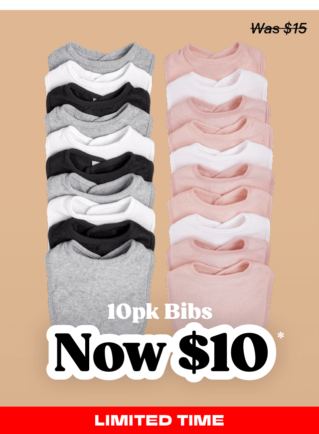10 pack Baby Bibs now $10, was $15