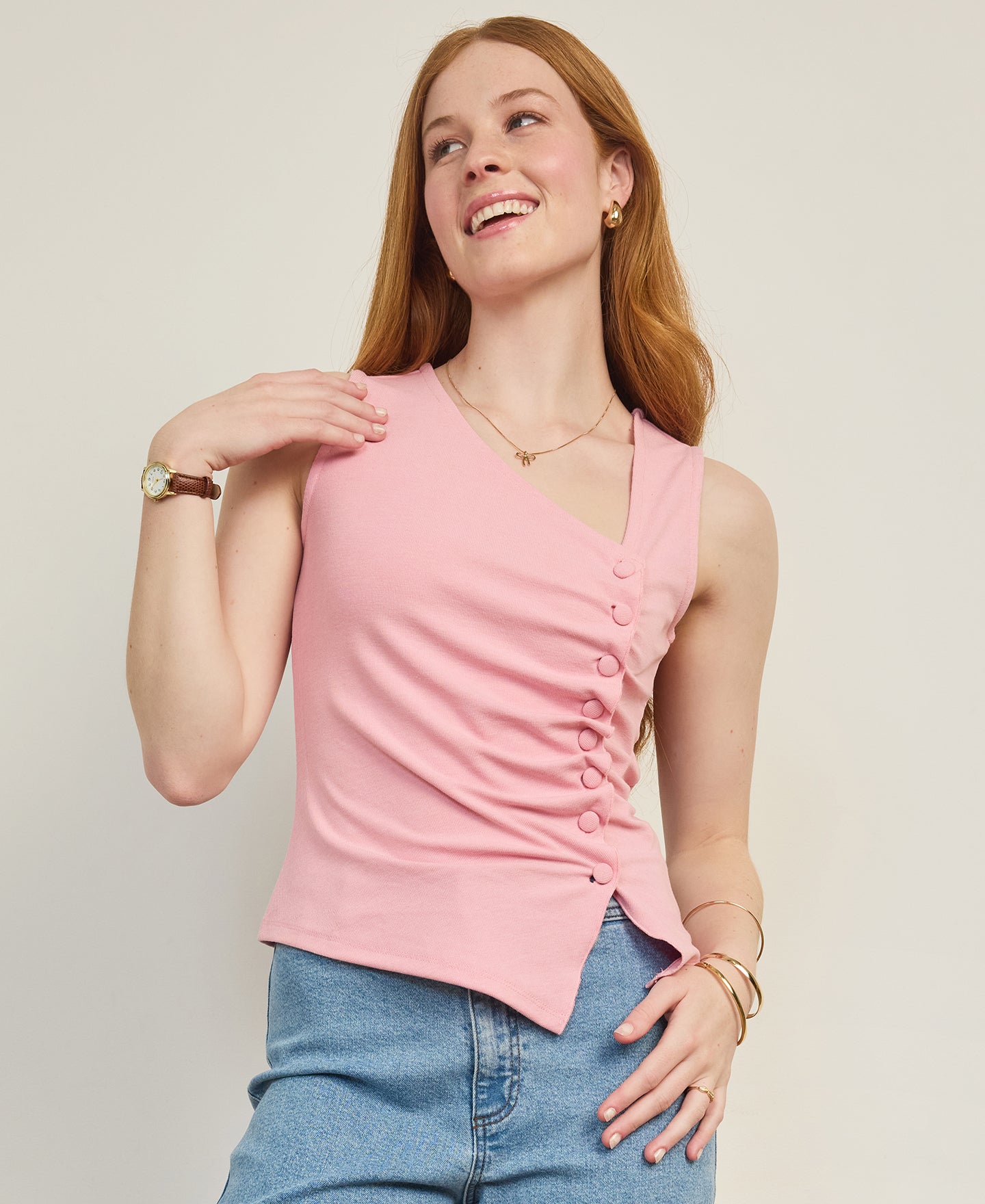 Women's Asymmetric Button Tank