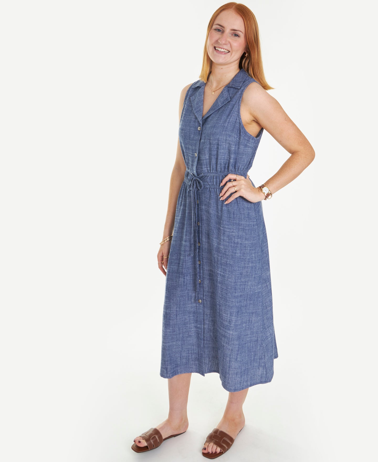 Women's Chambray Sleeveless Shirt Dress
