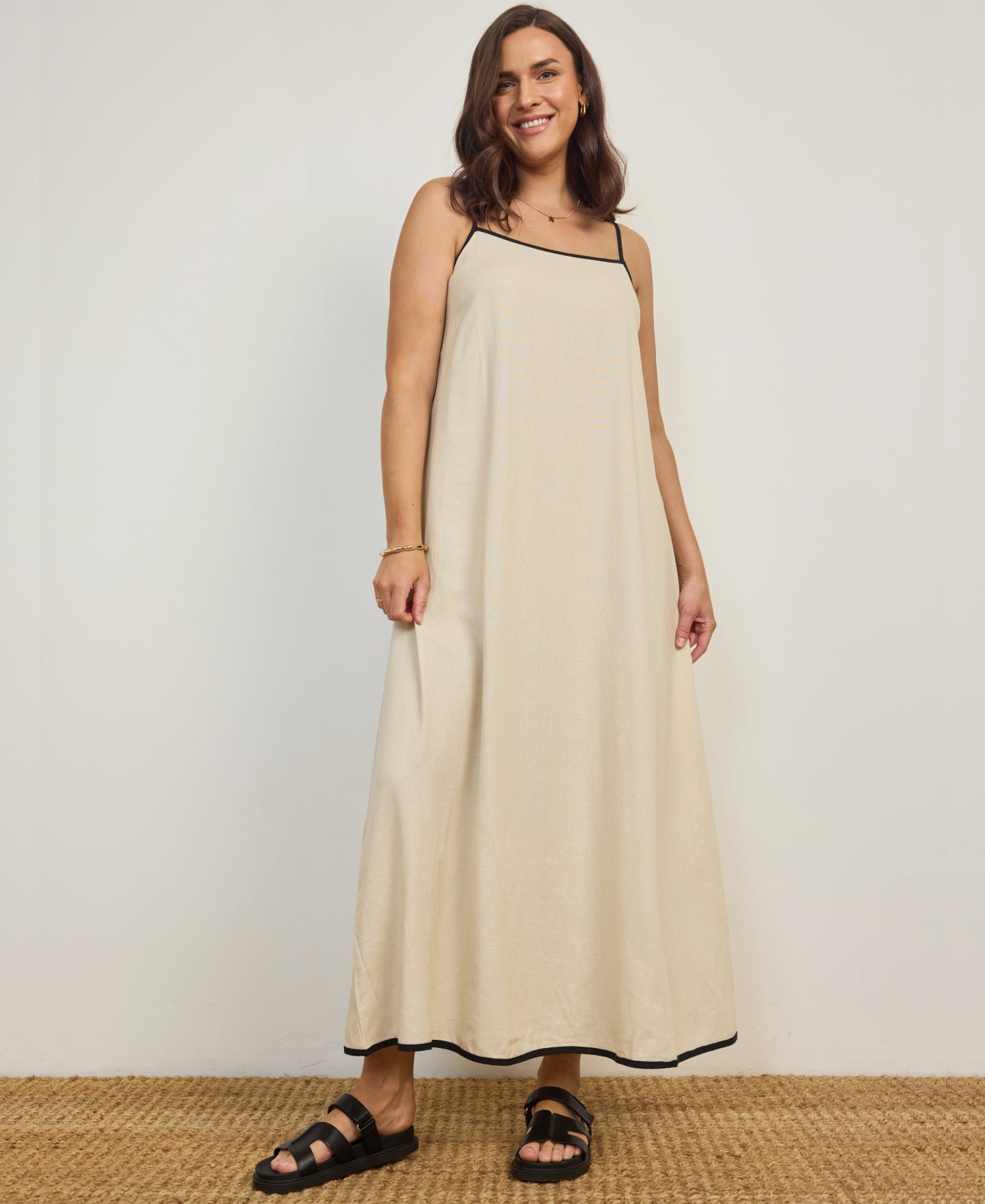 Women's Contrast Linen Blend Maxi Dress