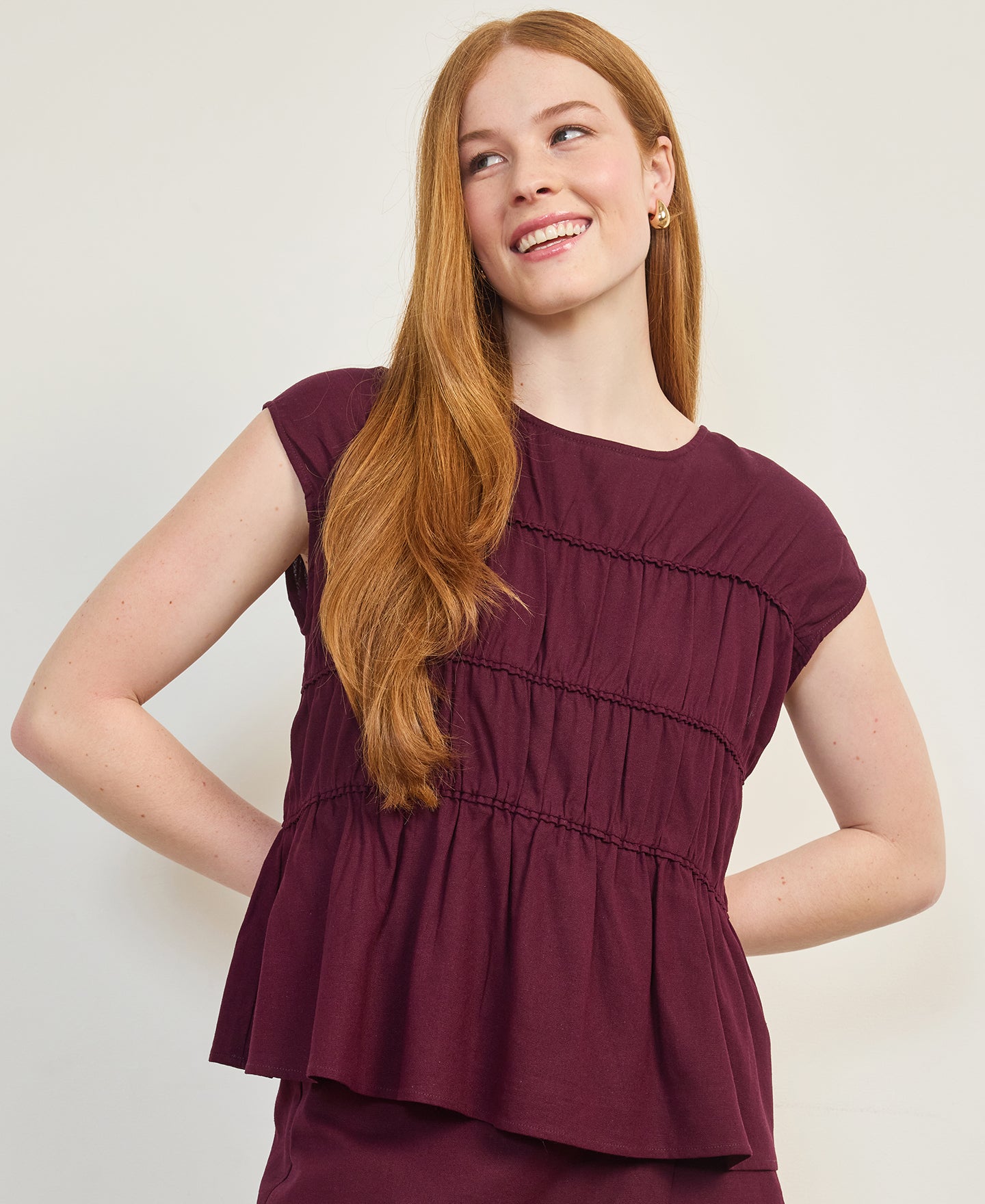 Women's Linen Blend Tiered Blouse