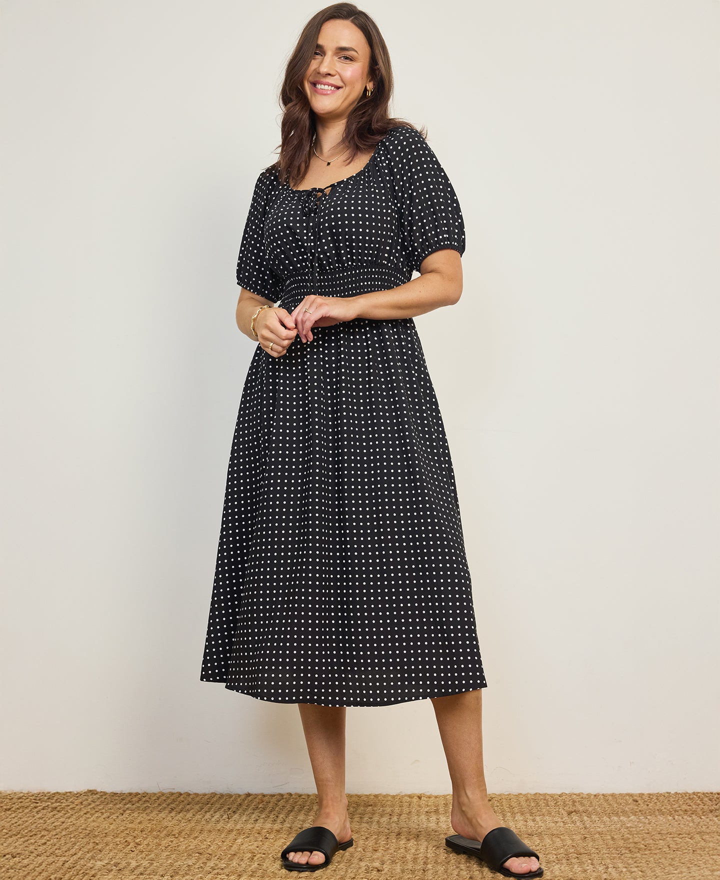 Women's Puff Sleeve Printed Midi Dress